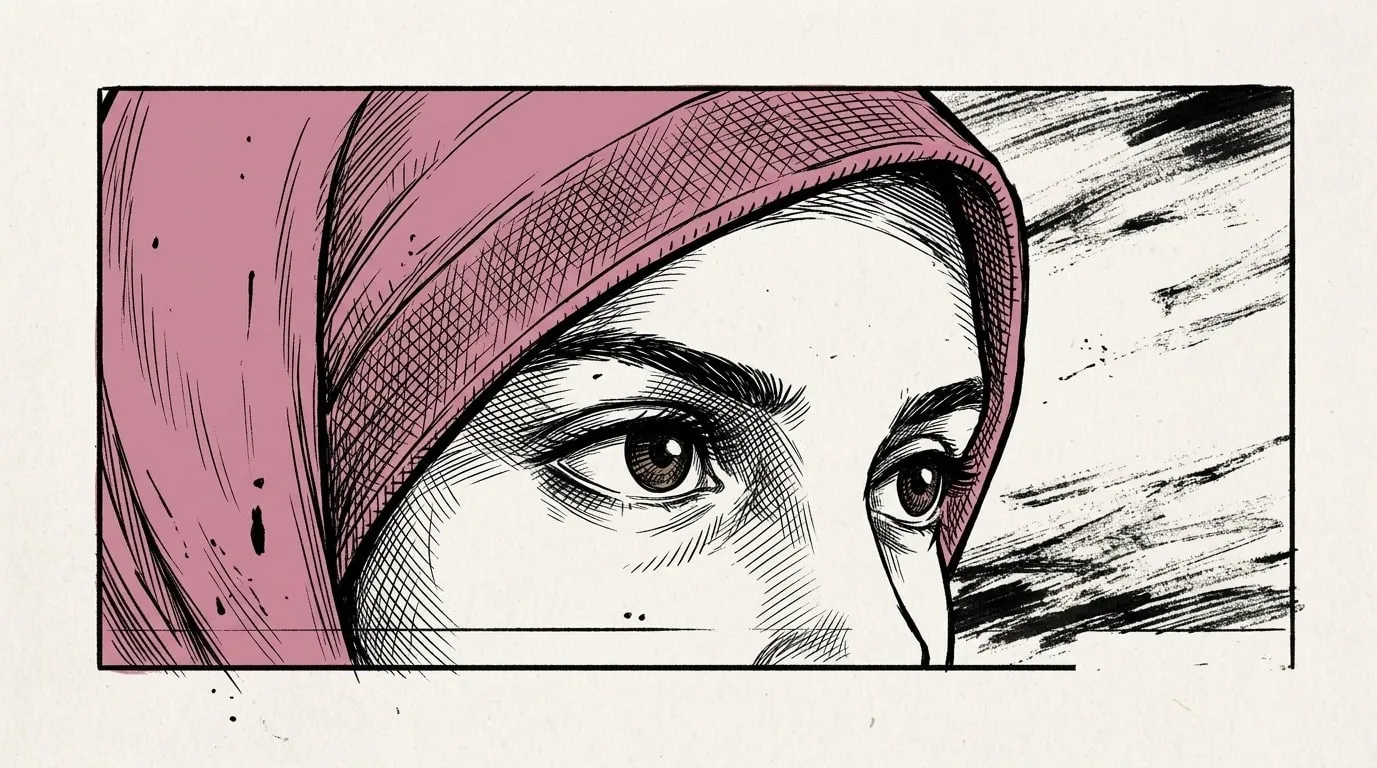 Close-up of her eyes looking at the horizon