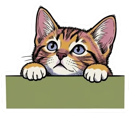 A tabby kitten peeking over the top of the note