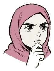 Ines, thinking, hand on her chin