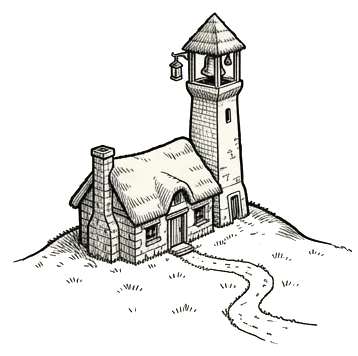 a cottage with a lantern watchtower