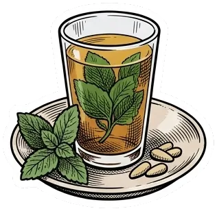 a Tunisian glass of mint tea with pine nuts