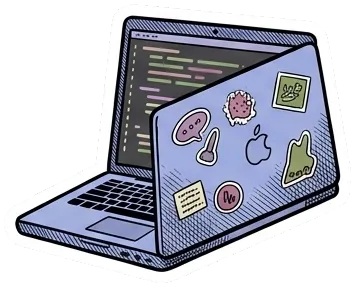 an open laptop covered in stickers